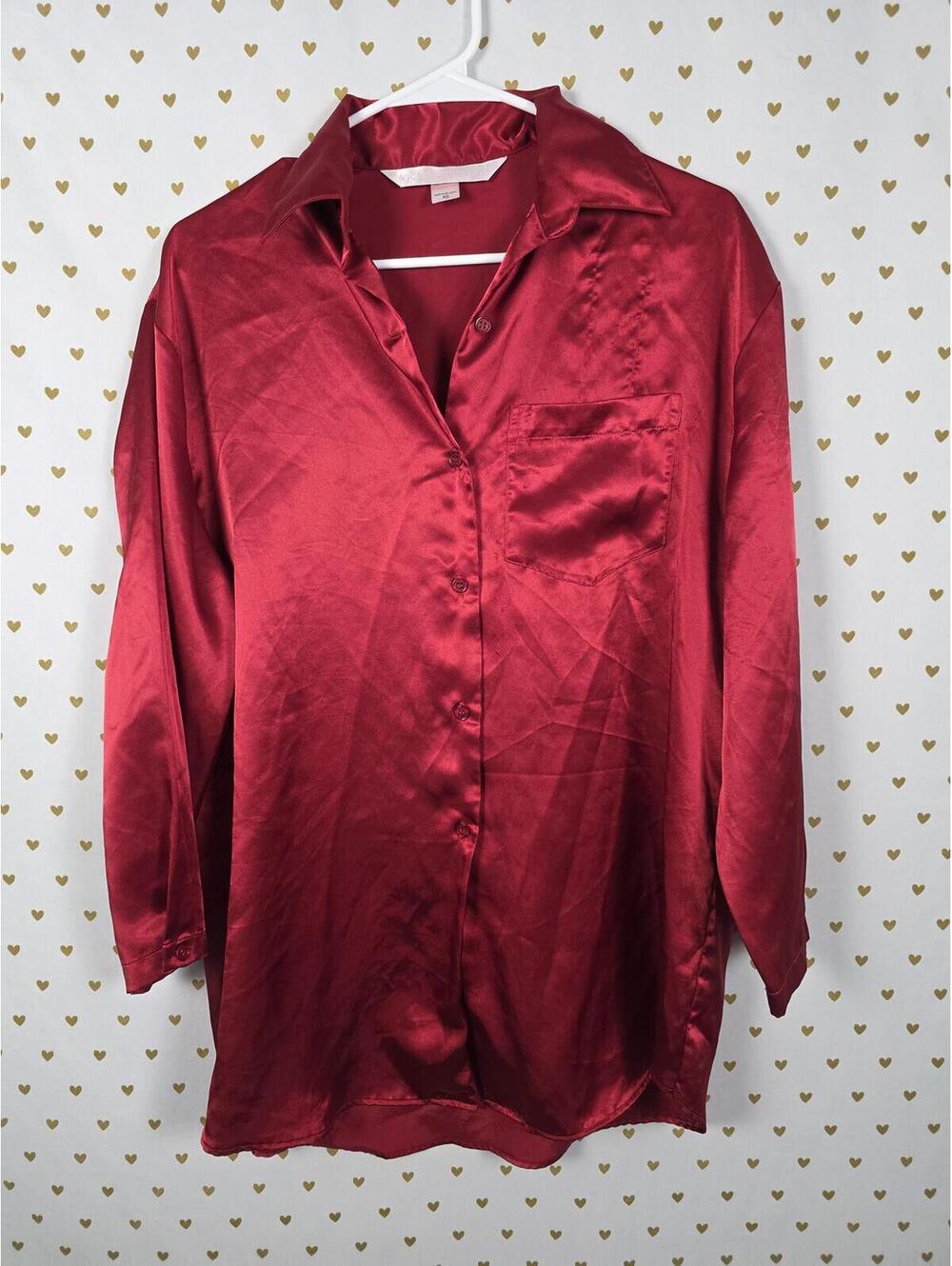 Victorias Secret XS Red Satin Nightgown Sleep Shirt Long silky Pajamas